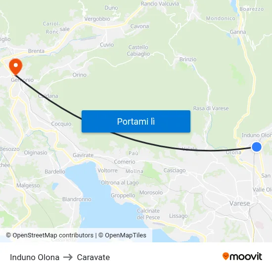 Induno Olona to Caravate map