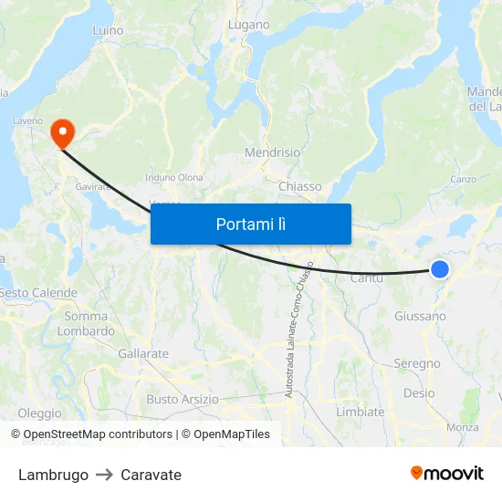 Lambrugo to Caravate map