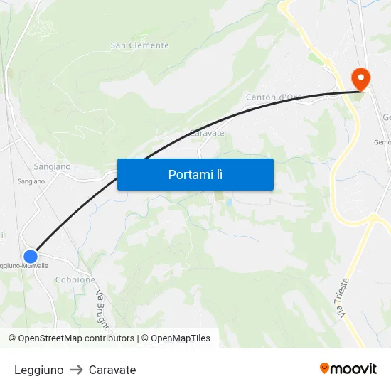 Leggiuno to Caravate map