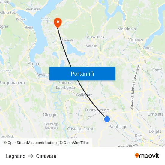 Legnano to Caravate map