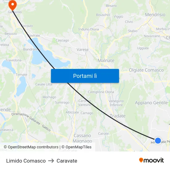 Limido Comasco to Caravate map