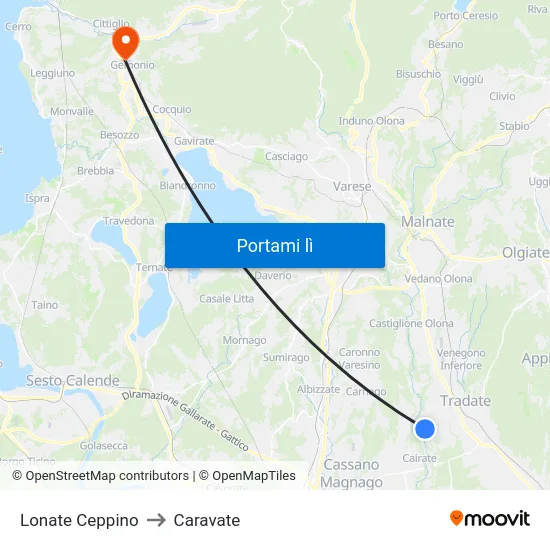 Lonate Ceppino to Caravate map