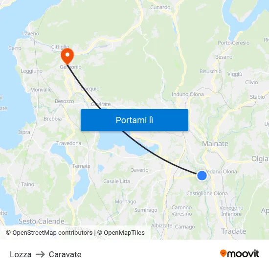 Lozza to Caravate map