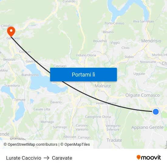 Lurate Caccivio to Caravate map