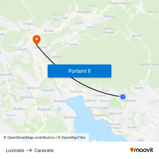 Luvinate to Caravate map