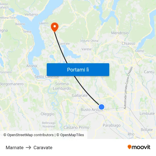 Marnate to Caravate map