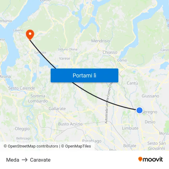 Meda to Caravate map