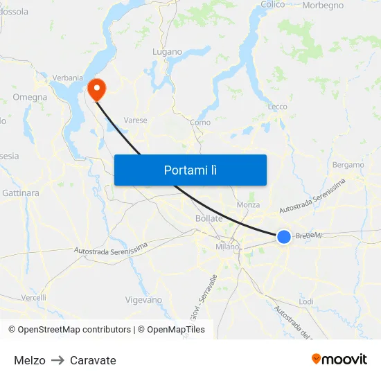 Melzo to Caravate map