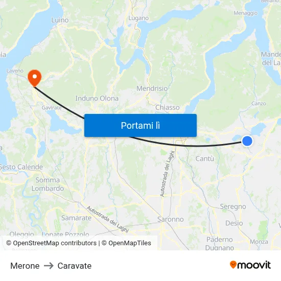 Merone to Caravate map