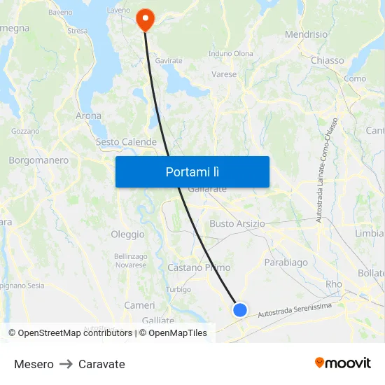 Mesero to Caravate map