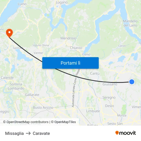 Missaglia to Caravate map