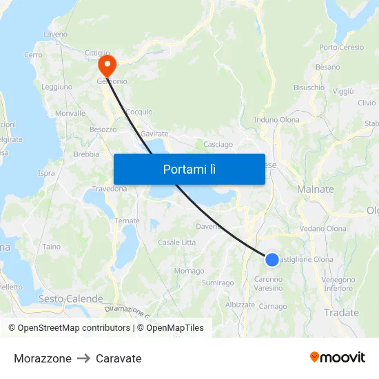 Morazzone to Caravate map