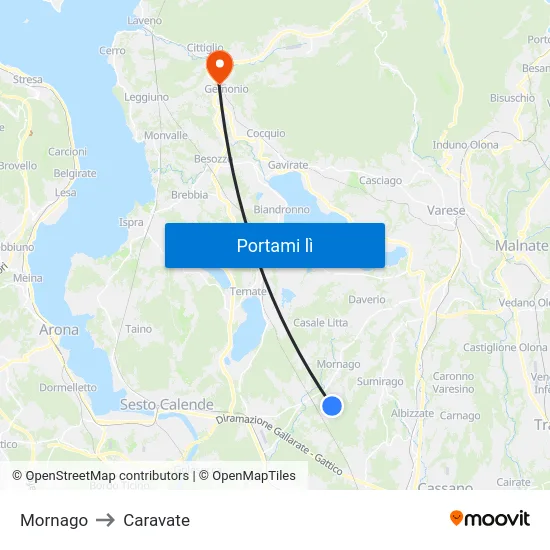 Mornago to Caravate map