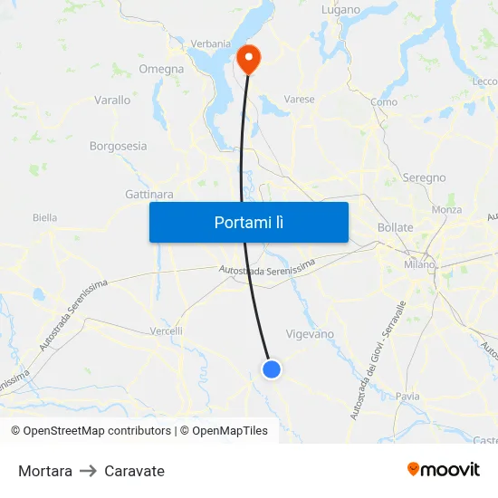 Mortara to Caravate map