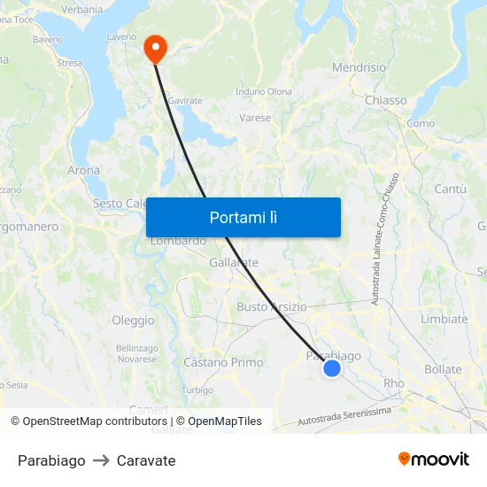 Parabiago to Caravate map