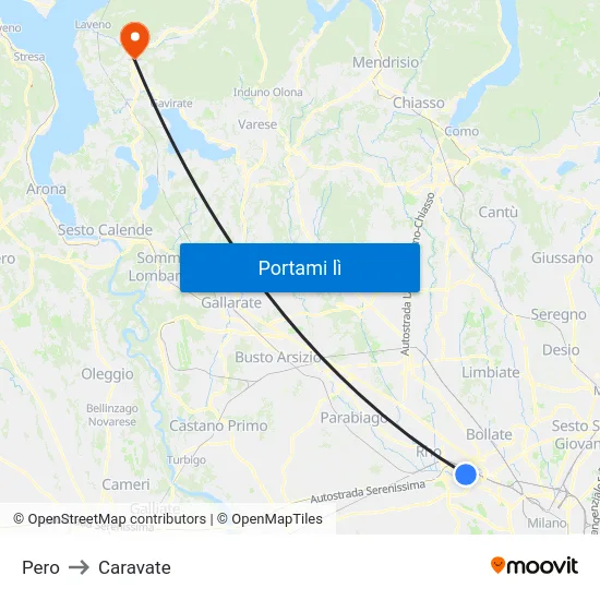 Pero to Caravate map