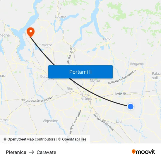Pieranica to Caravate map