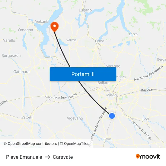 Pieve Emanuele to Caravate map