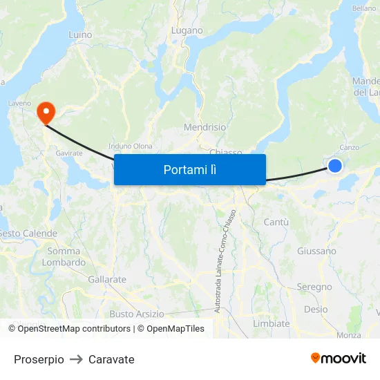 Proserpio to Caravate map
