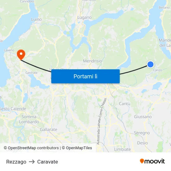 Rezzago to Caravate map