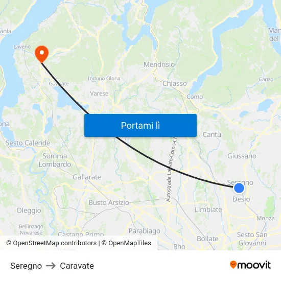 Seregno to Caravate map