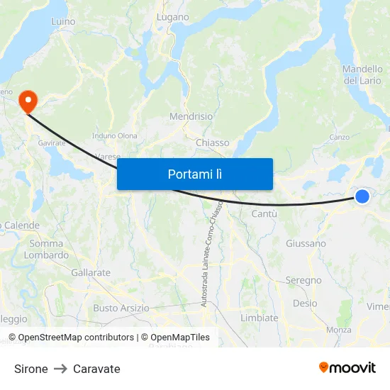 Sirone to Caravate map