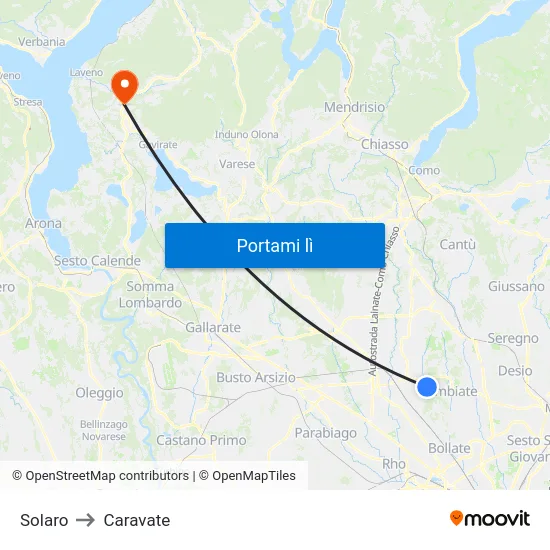 Solaro to Caravate map