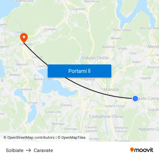 Solbiate to Caravate map