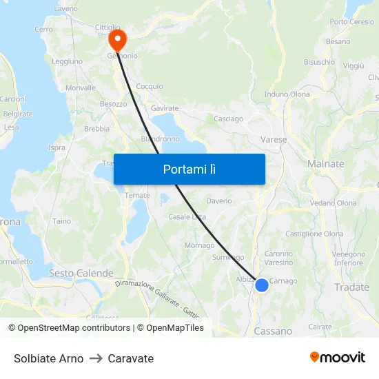 Solbiate Arno to Caravate map