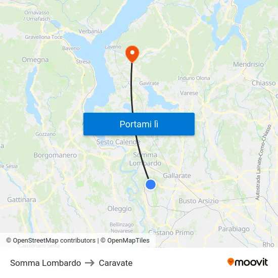 Somma Lombardo to Caravate map
