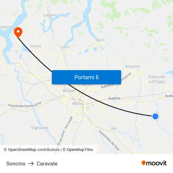 Soncino to Caravate map