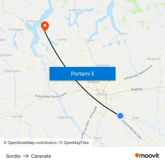 Sordio to Caravate map
