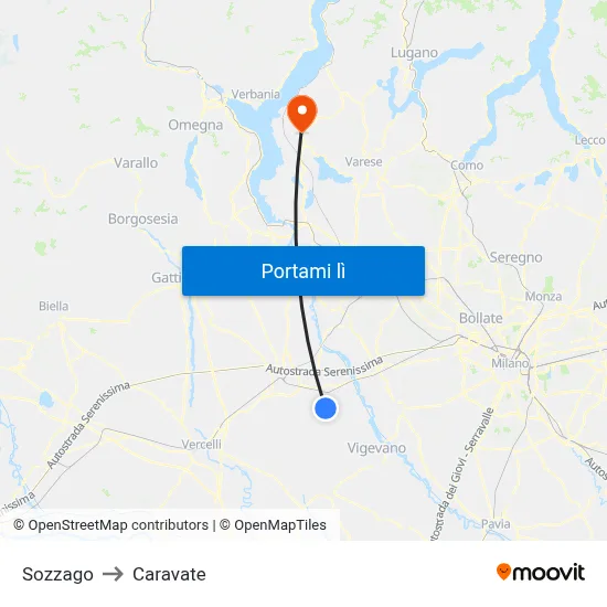 Sozzago to Caravate map