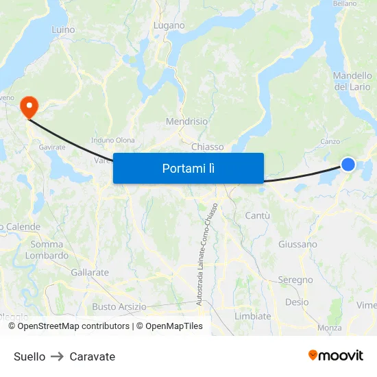 Suello to Caravate map