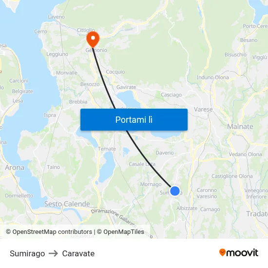 Sumirago to Caravate map