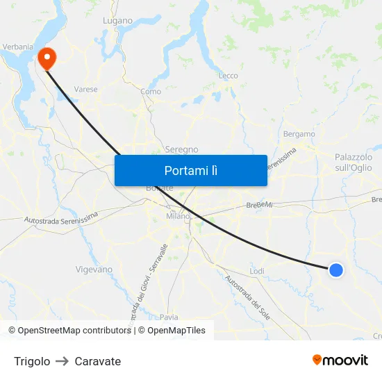 Trigolo to Caravate map