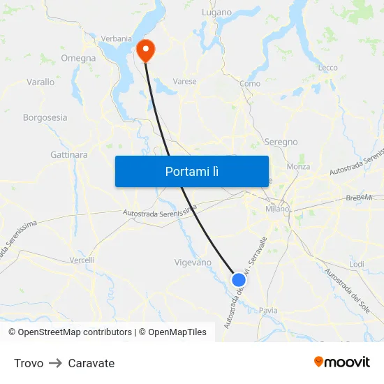 Trovo to Caravate map