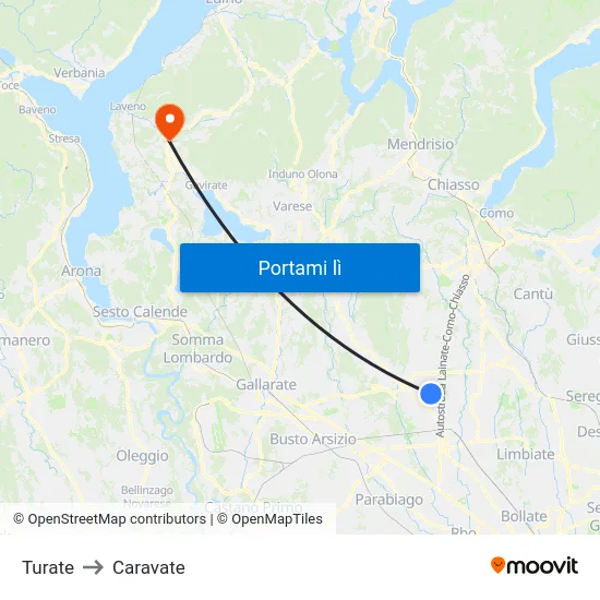 Turate to Caravate map