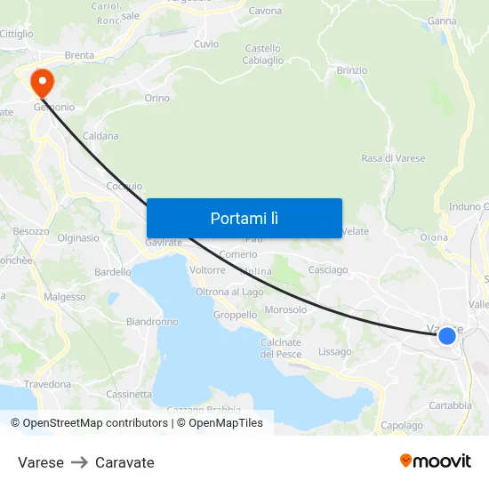 Varese to Caravate map