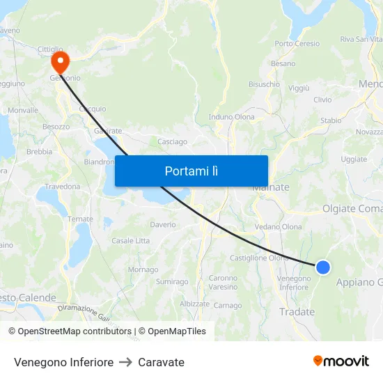 Venegono Inferiore to Caravate map