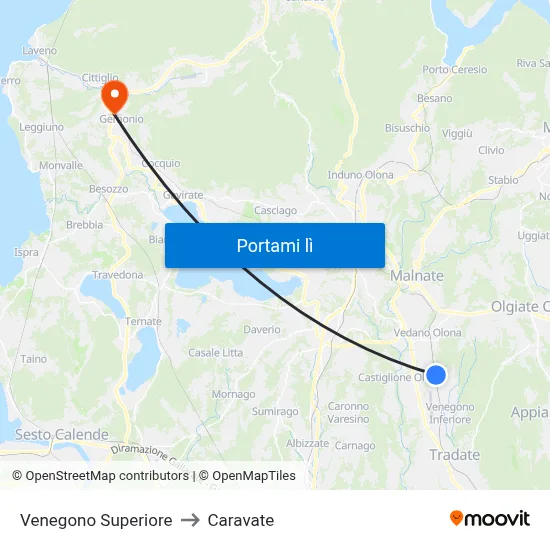 Venegono Superiore to Caravate map