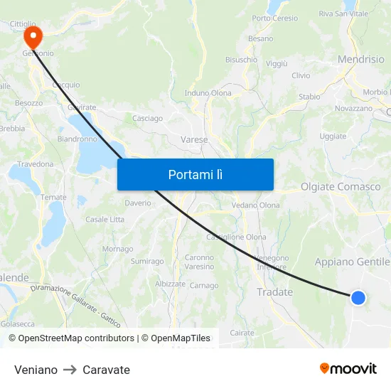 Veniano to Caravate map