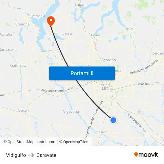 Vidigulfo to Caravate map