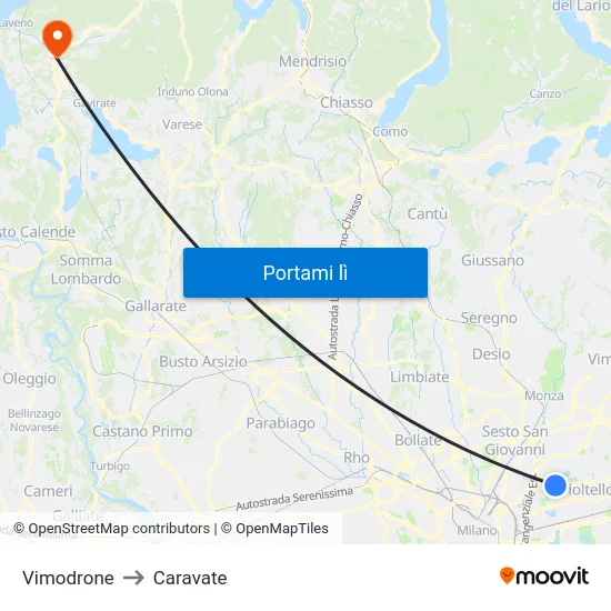 Vimodrone to Caravate map
