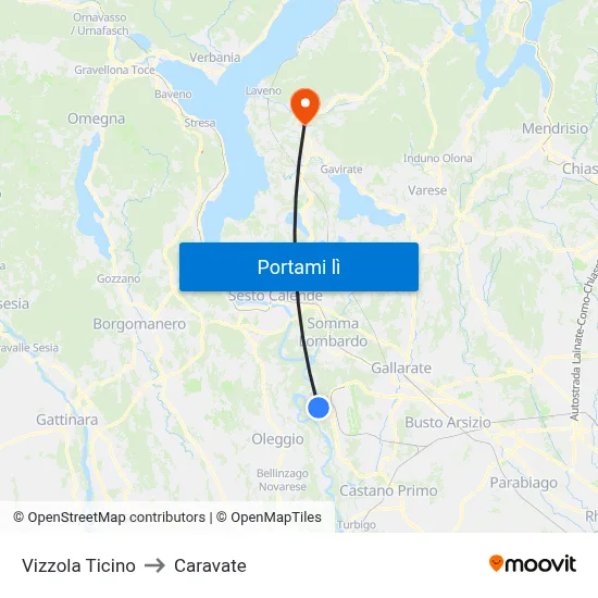 Vizzola Ticino to Caravate map