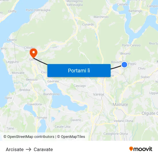 Arcisate to Caravate map