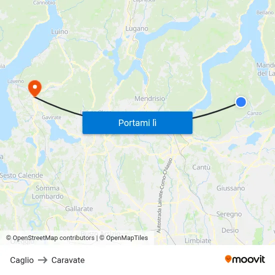 Caglio to Caravate map