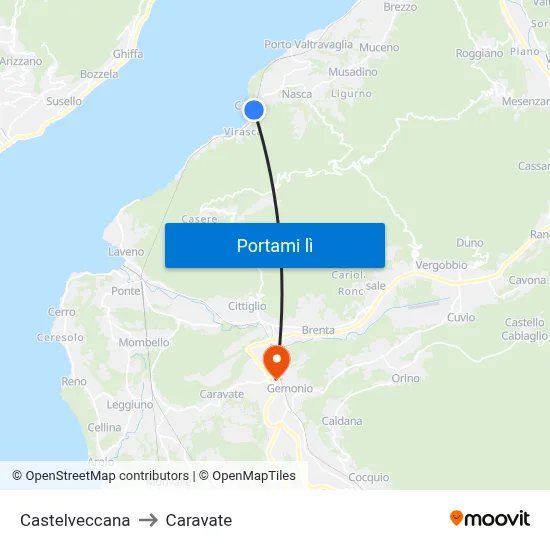 Castelveccana to Caravate map