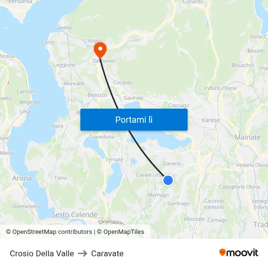 Crosio Della Valle to Caravate map