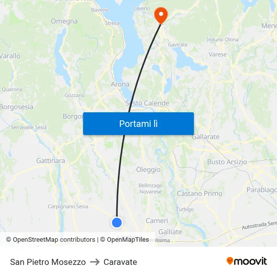 San Pietro Mosezzo to Caravate map